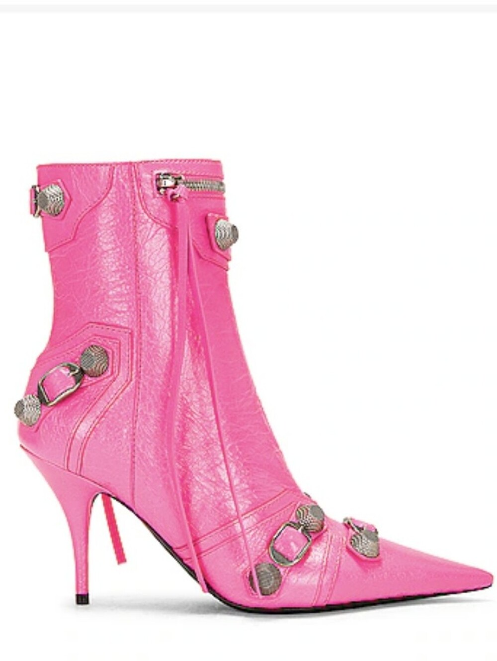 Balenciaga Fluo Pink Cagole Leather Pointed Toe Ankle Boots